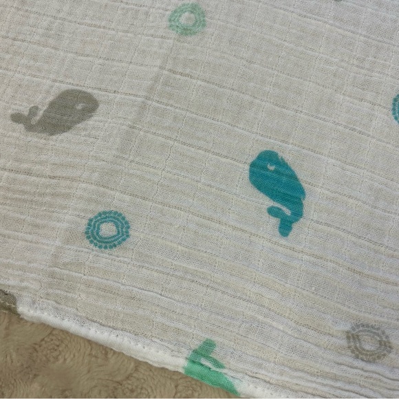 Lulujo Blue White Whale Baby Lovey Blanket Muslin Gray Circles Swaddle Material - Picture 4 of 6